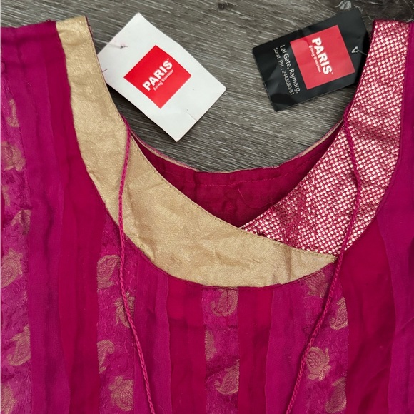 Pink & Gold Embellished Anarkali Dress - Picture 4 of 7